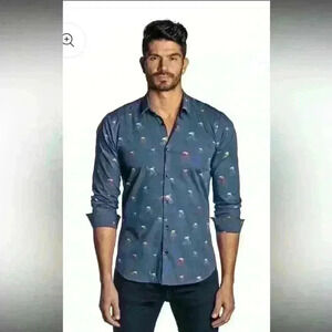 JARED LANG NWT Men’s Navy Animal Bicycle Print Shirt. Size XL